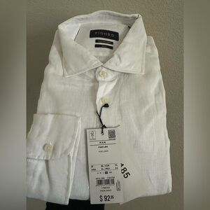 Piombo Classic White Linen Button Down Shirt